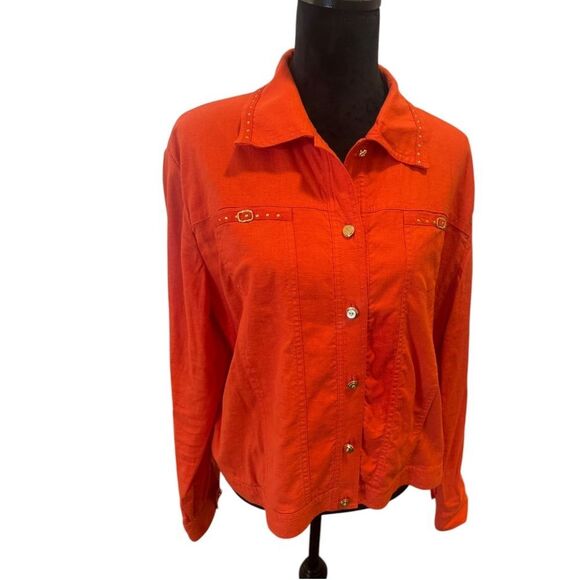 St John Sport Orange Linen Blend Blouse  SJ Buttons Amazing Detail - Picture 10 of 11